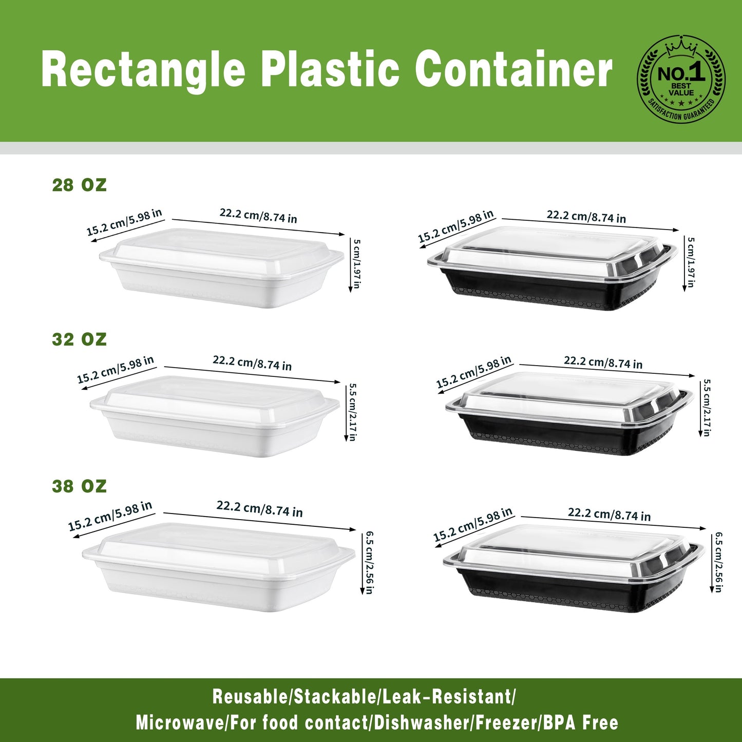 50pcs 38oz Black Rectangular Food Storage Container, Meal Prep Containers with Lids, Disposable Plastic To Go Containers, Bento Box, Stackable, Leak-Proof, BPA-Free, Microwave Safe, Dishwasher Safe, Kitchen Organizers and Sto