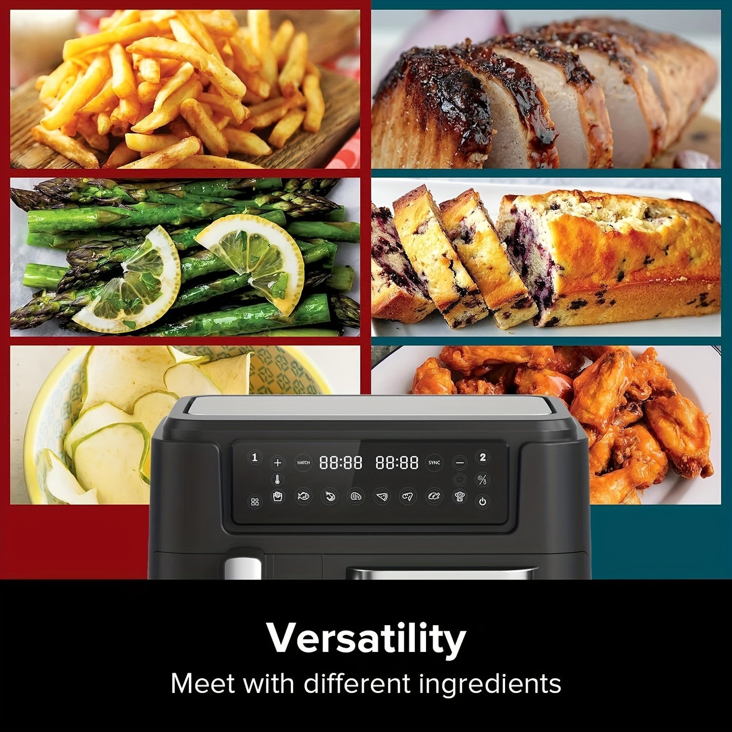 3.5QT+7.5QT Large Capacity Air Fryer with Intelligent Cooking Program, Multifunctional Electric Fryer, 2 Frying Baskets, Household Electronic Touch Kitchen Appliances