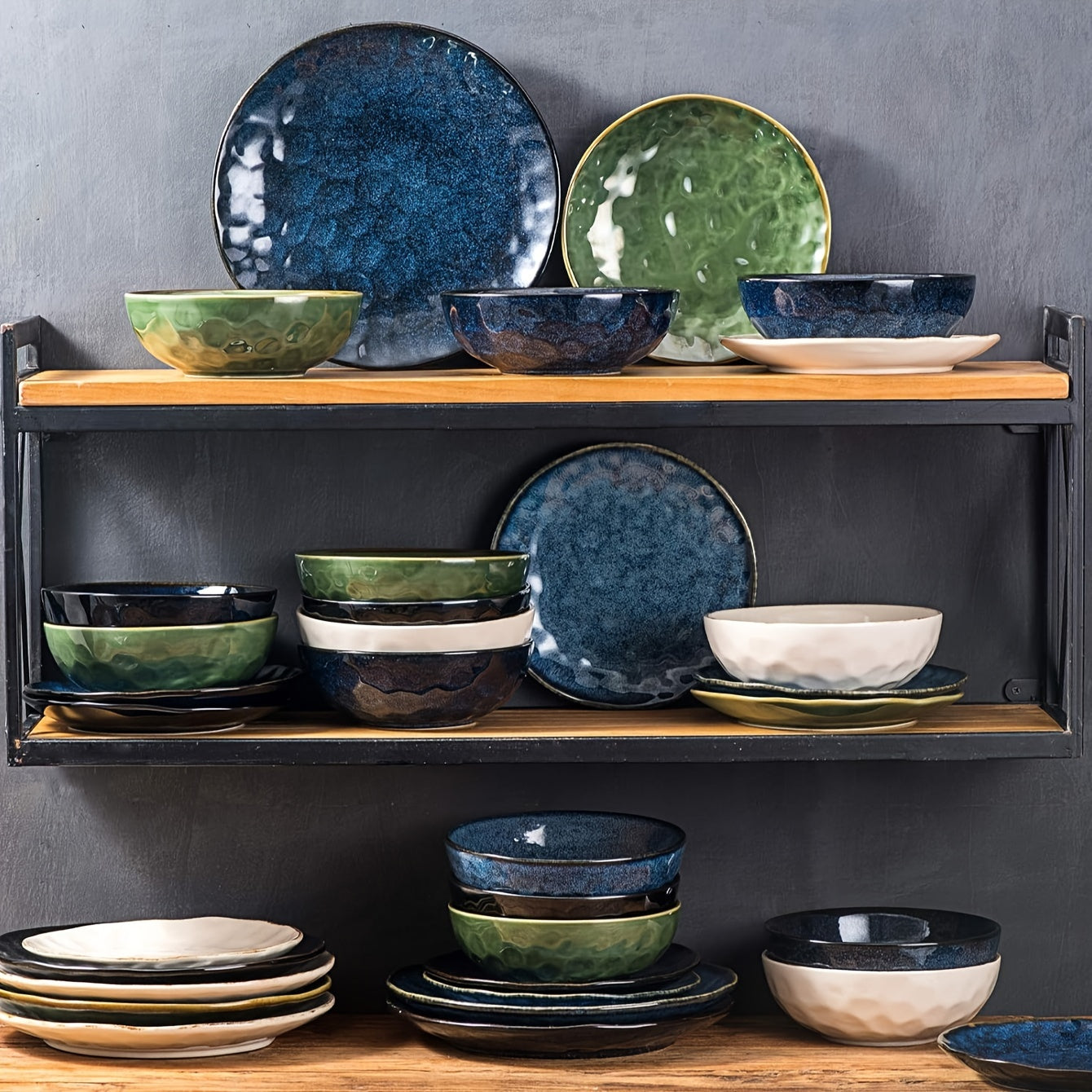 vicrays Ceramic Pasta Bowls Set, 32 Ounce Soup Bowls, Large Salad Bowls, Fluted stoneware Bowls for Kitchen, Chip Resistant, Dishwasher Microwave Safe, Serving Bowls, Set of 6 (Blue)