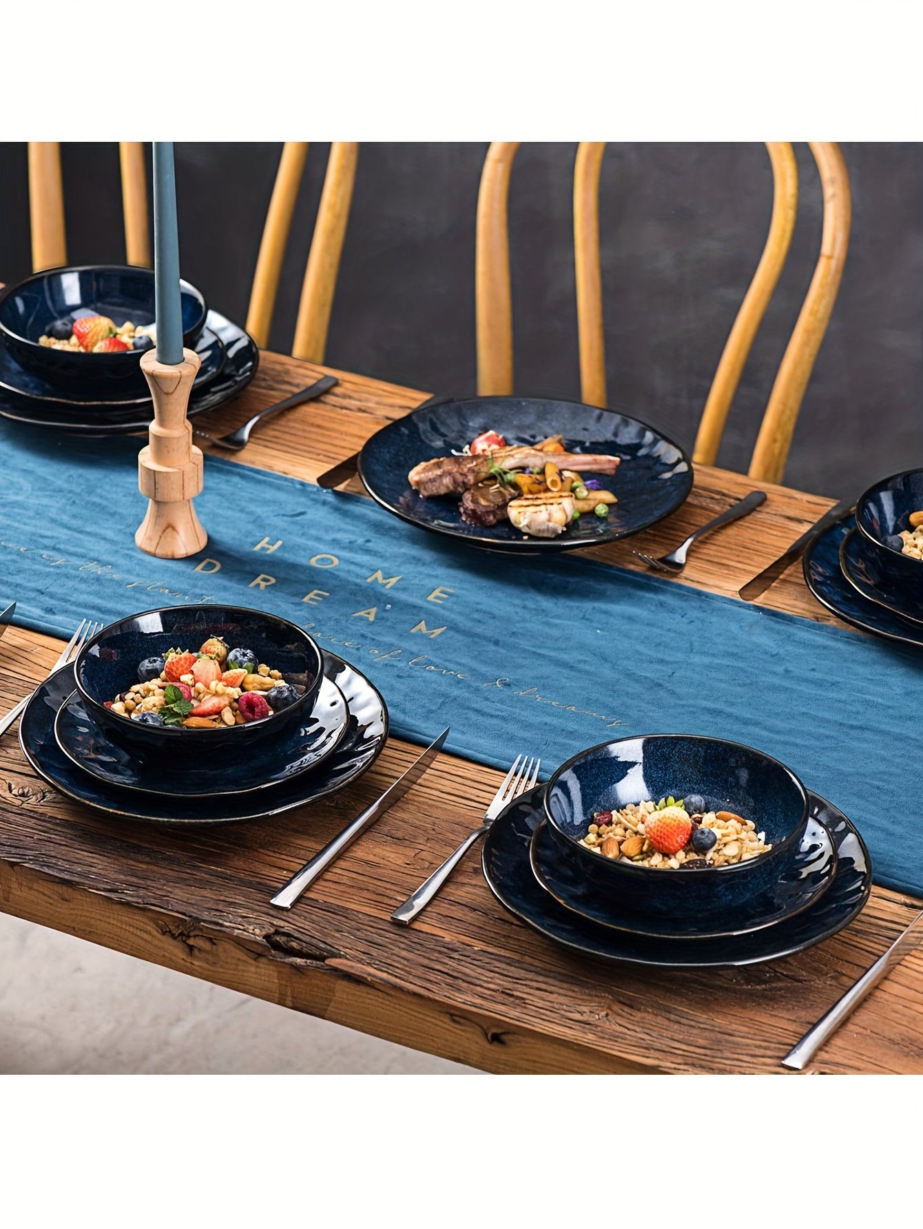 6pcs, vicrays Ceramic Salad Bowls Set for Kitchen, Serving - 32 Ounce Soup Bowls, Pasta Bowls, Chip Resistant, Dishwasher Microwave Safe, Large, Fluted, stoneware (Blue)