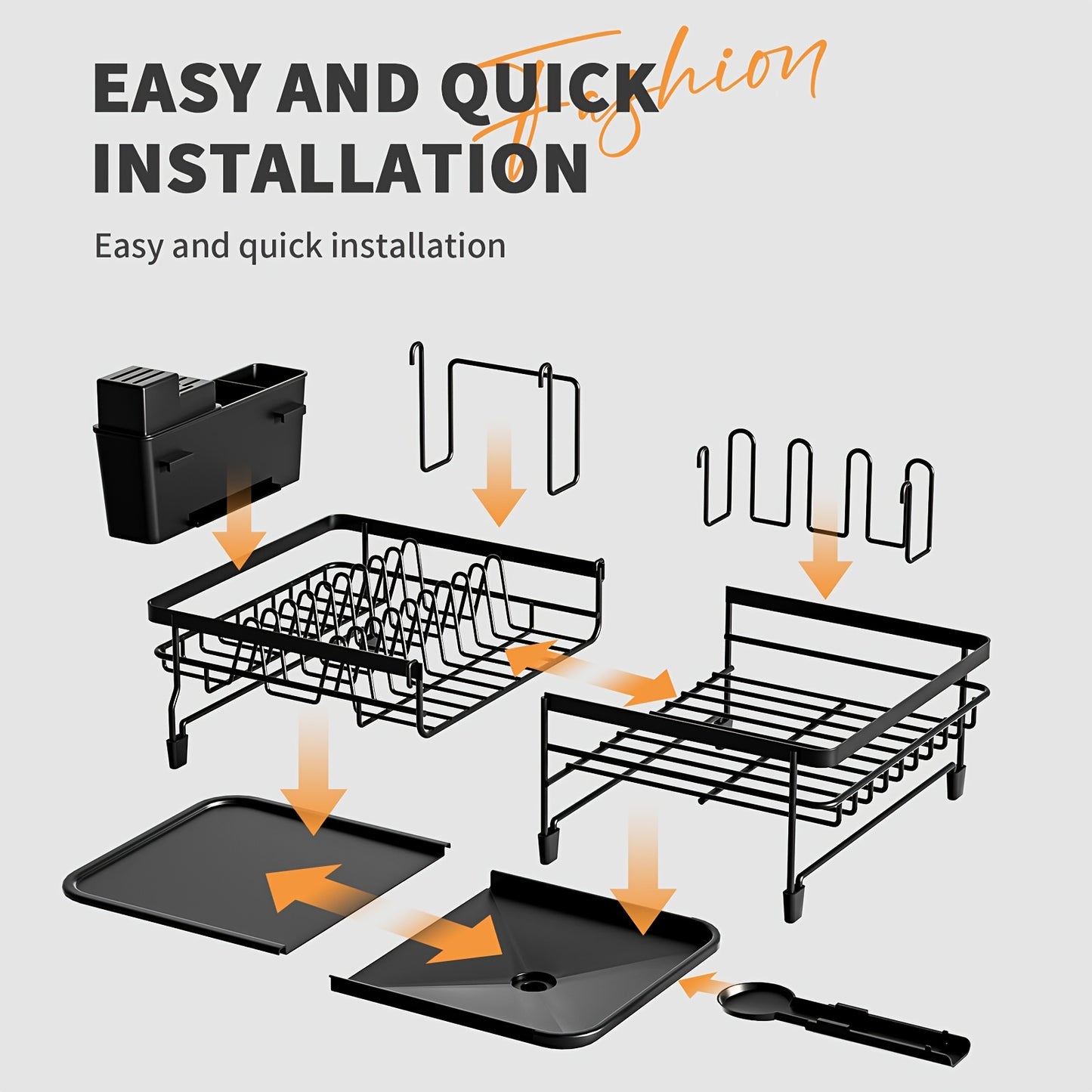 1pc Large Dish Drying Rack, Extendable Dish Rack, Multifunctional Dish Rack For Kitchen Counter, Anti-Rust Drying Dish Rack With Cutlery & Cup Holders, Home Kitchen Accessories