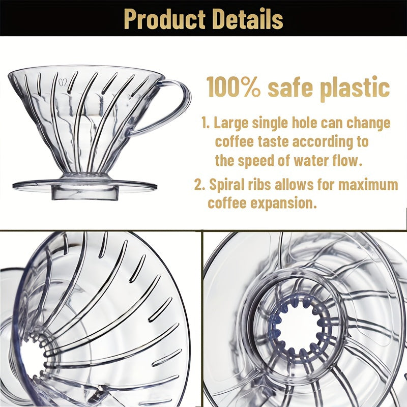 V60 Coffee Dripper, Pour Over Coffee Maker Reusable Plastic Filter Cup Slow Brewing Accessories For Kitchen Bar Office