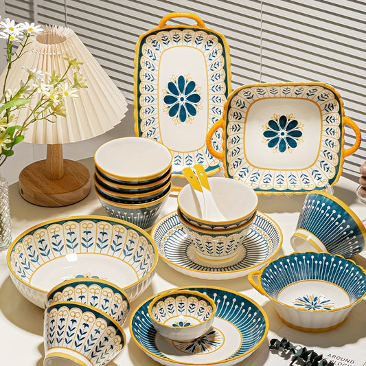 8 Pieces Ceramic Dinnerware Set, Scandinavian Ins Style Bowlware Dinner Plate, Colorful Salad Plate, Dessert Plate, Appetizer Plate, Lunch Porcelain Plate, Dishwasher Safe, Oven Safe, Microwave Safe, Home Kitchen Tableware Se