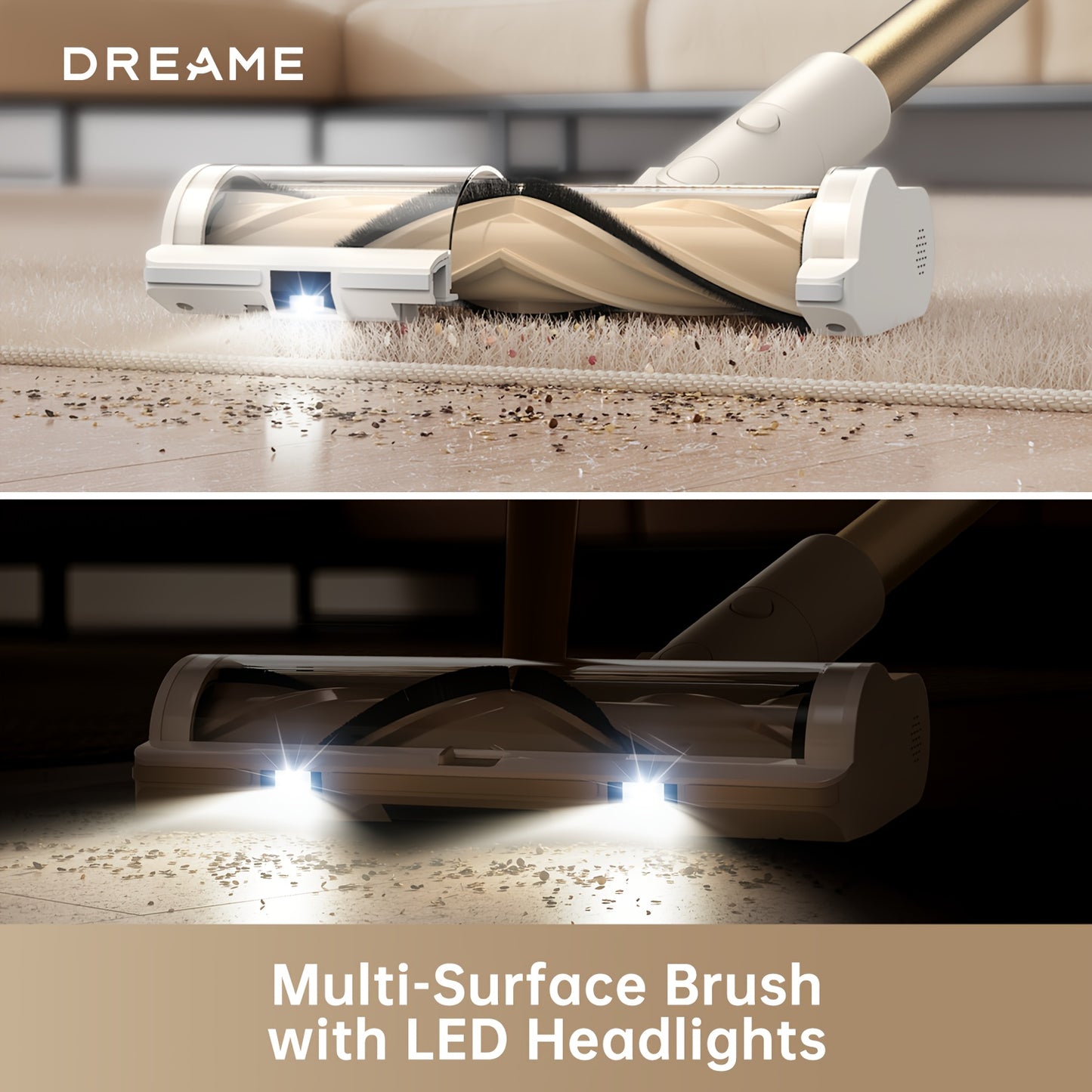dreame R10 Cordless Vacuum Cleaner, 120AW Powerful Stick Vacuum with Led Headlights, Anti-Tangle Brush, Up to 60 Mins Rechargeable Battery, Handheld Vacuum Deep Clean Hair, Hard Floor, Carpet