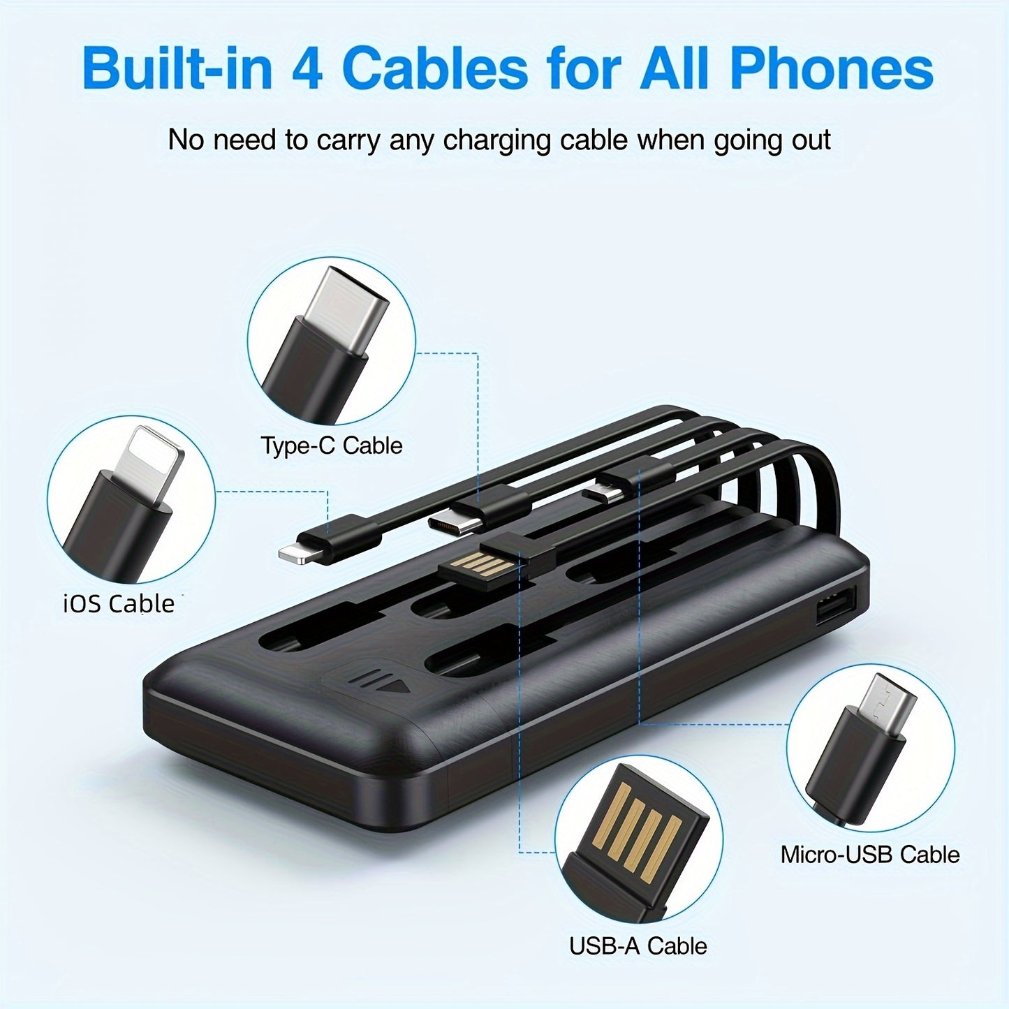 20000mAh Multi-Functional Power Bank - Portable Charger for Fast USB Charging of Mobile Phones with Cable