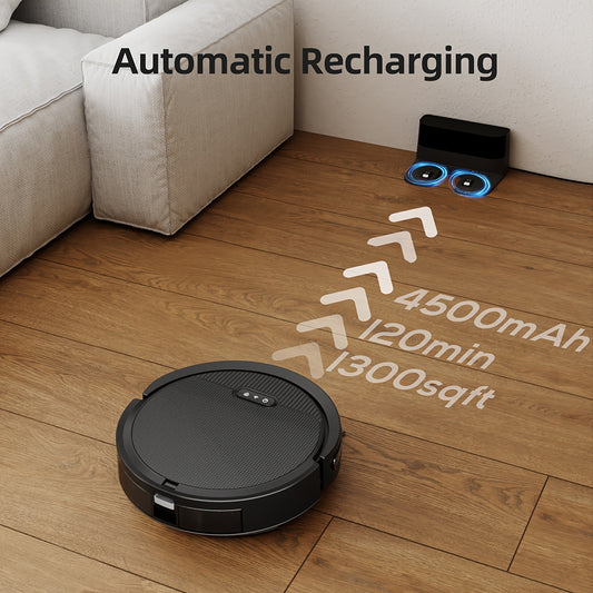 120 Mins Runtime Robot Vacuum Cleaner, Strong Suction, Slim, Wi-Fi/App/Alexa Control, Automatic Self-Charging, Robot Vacuum And Mop Combo, Ideal for Pet Hair Hard Floor and Daily Cleaning, Black