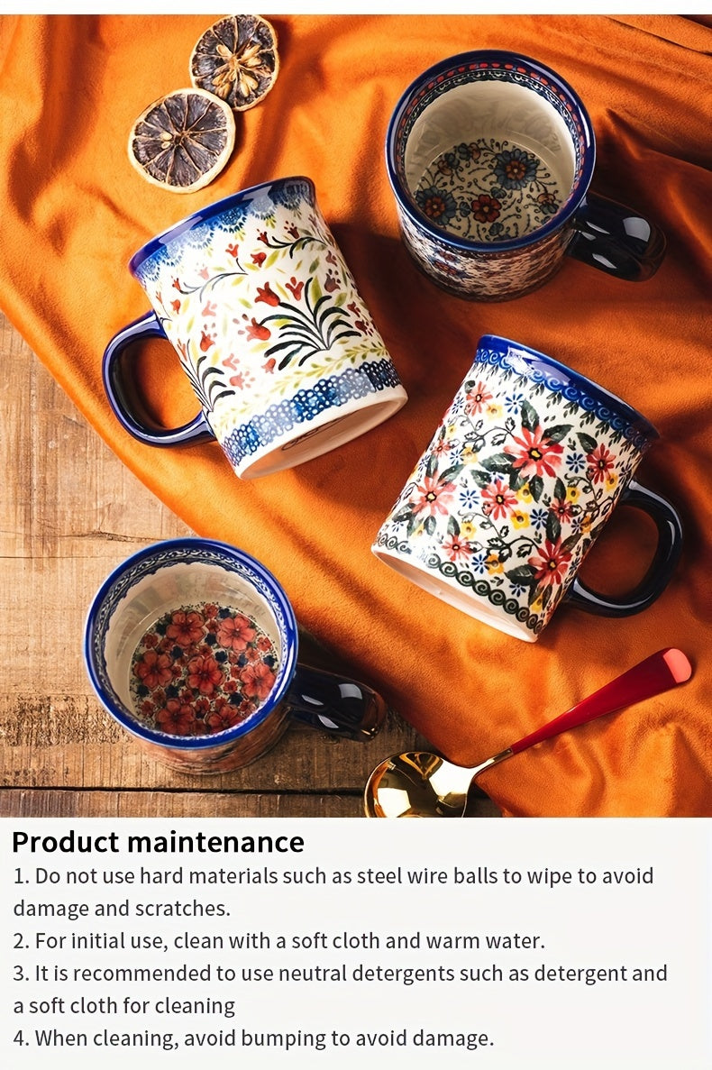 Hand-Painted Floral Ceramic Coffee Mug with Handle - Microwave Safe, Insulated for Hot & Cold Drinks, Perfect for Summer & Winter Beverages, Ideal Gift for Christmas, Weddings, Birthdays, Valentine's Day