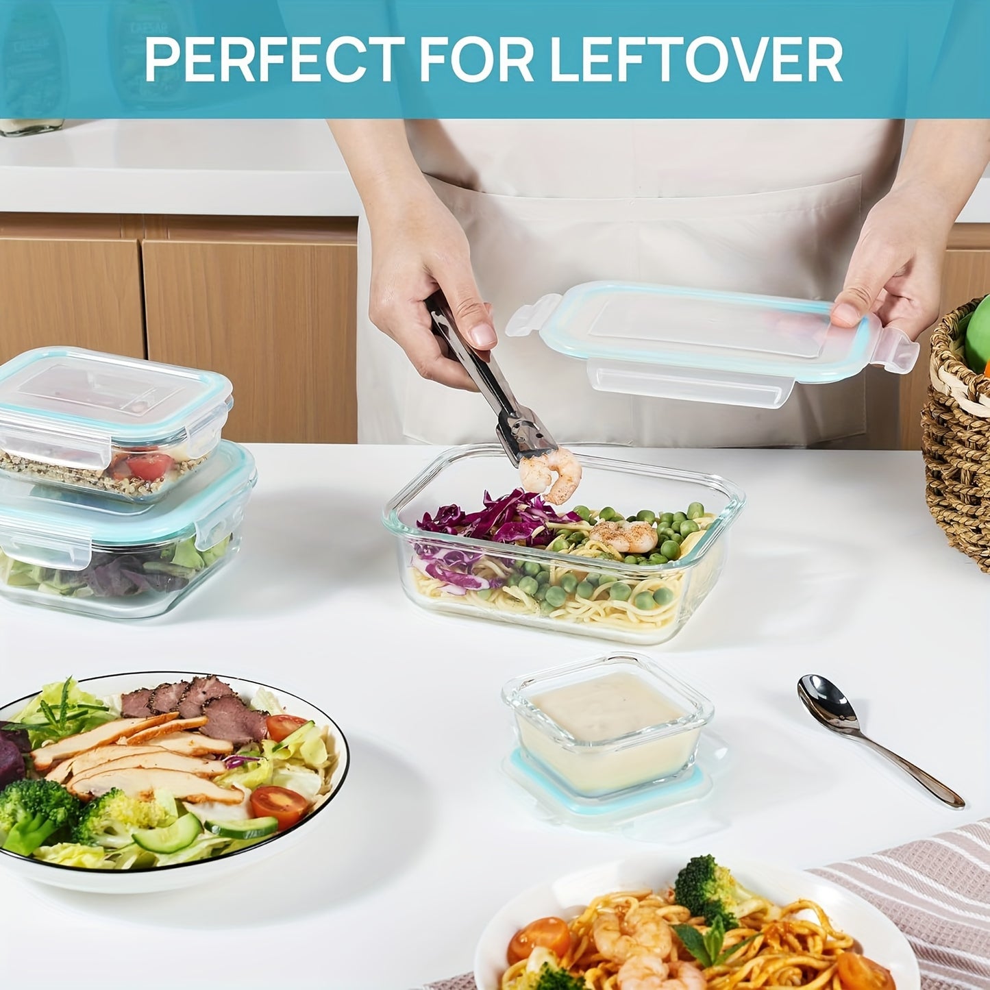 15pcs Glass Food Storage Containers with Leak-Proof Lids - BPA-Free, Stackable Meal Prep Boxes in Various Sizes for Fruits, Vegetables, Salads & More - Microwave, Oven, Freezer Safe, Dishwasher Friendly