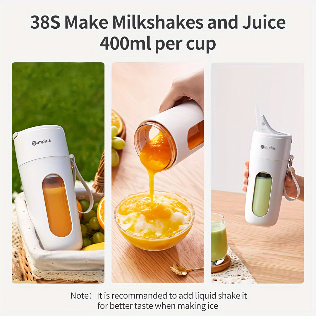 Simplus Portable Blender - 13.53oz Capacity, Quick Ice Crush in 38 Seconds, Stainless Steel Blades, USB Rechargeable, Easy Clean, Compact Kitchen Gadget