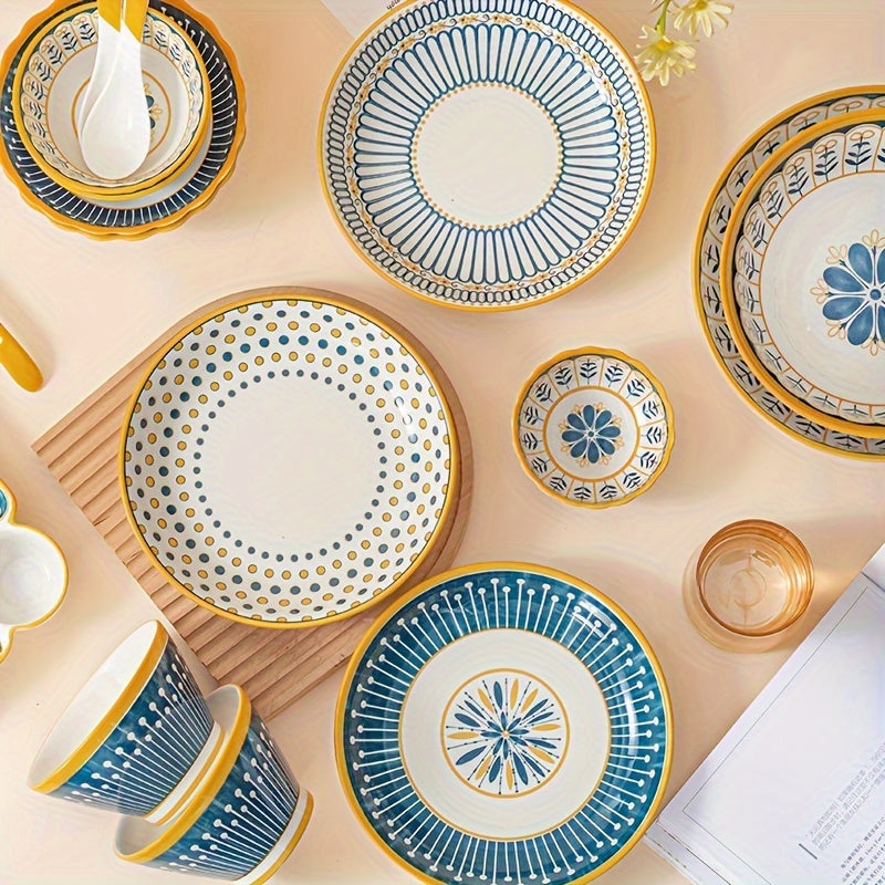 8 Pieces Ceramic Dinnerware Set, Scandinavian Ins Style Bowlware Dinner Plate, Colorful Salad Plate, Dessert Plate, Appetizer Plate, Lunch Porcelain Plate, Dishwasher Safe, Oven Safe, Microwave Safe, Home Kitchen Tableware Se