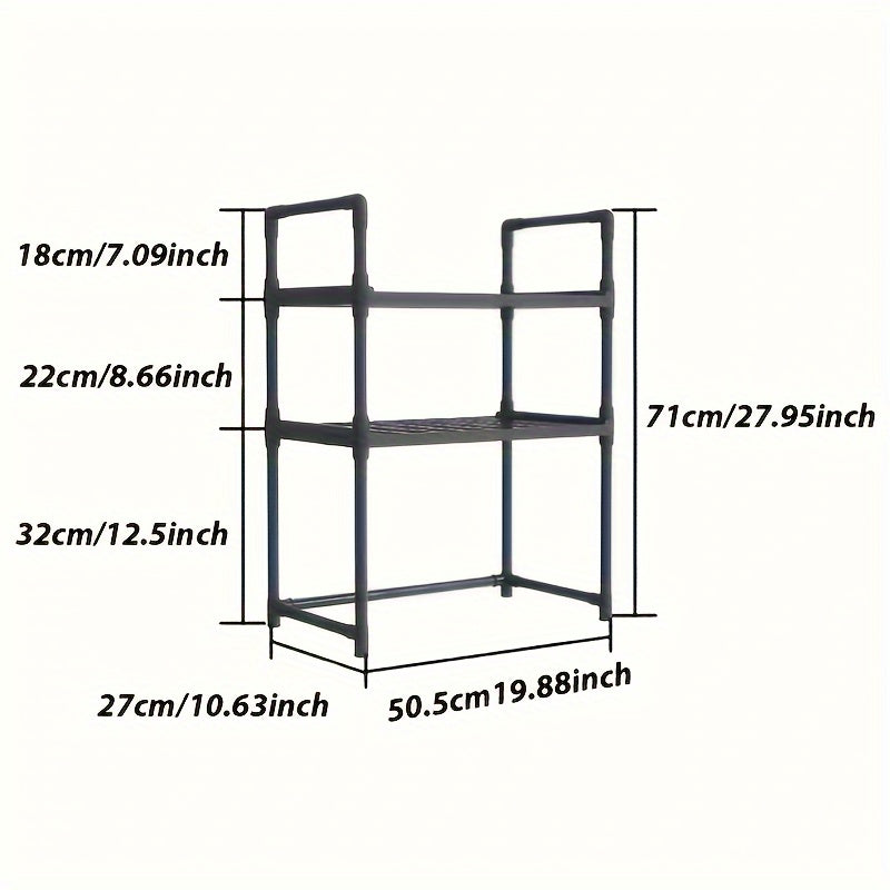 8-Hook Expandable Double-Layer Microwave Stove Rack - Multifunctional Kitchen Storage Organizer for Countertops and Cabinets - Space-Saving Plastic Rack with Adjustable Design for Kitchen Utensils and Accessories
