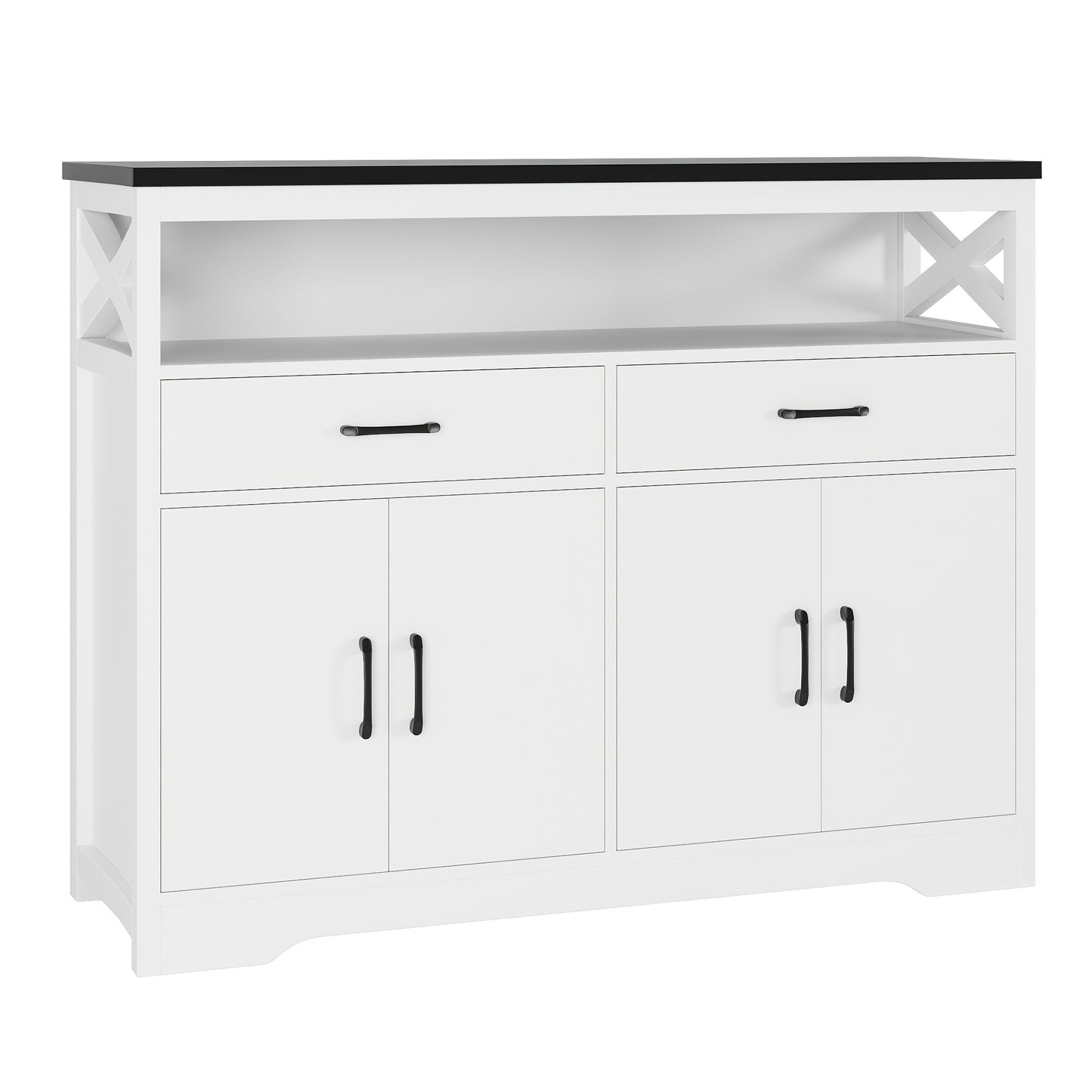 FULTRU 47" Modern Farmhouse Sideboard Buffet Cabinet, Wood Buffet Storage Cabinet with Drawers & Shelves, Large Coffee Bar Cabinet with Storage, Microwave Stand for Kitchen, Dining Room, Dark Brown, White + Rustic Brown, Whit