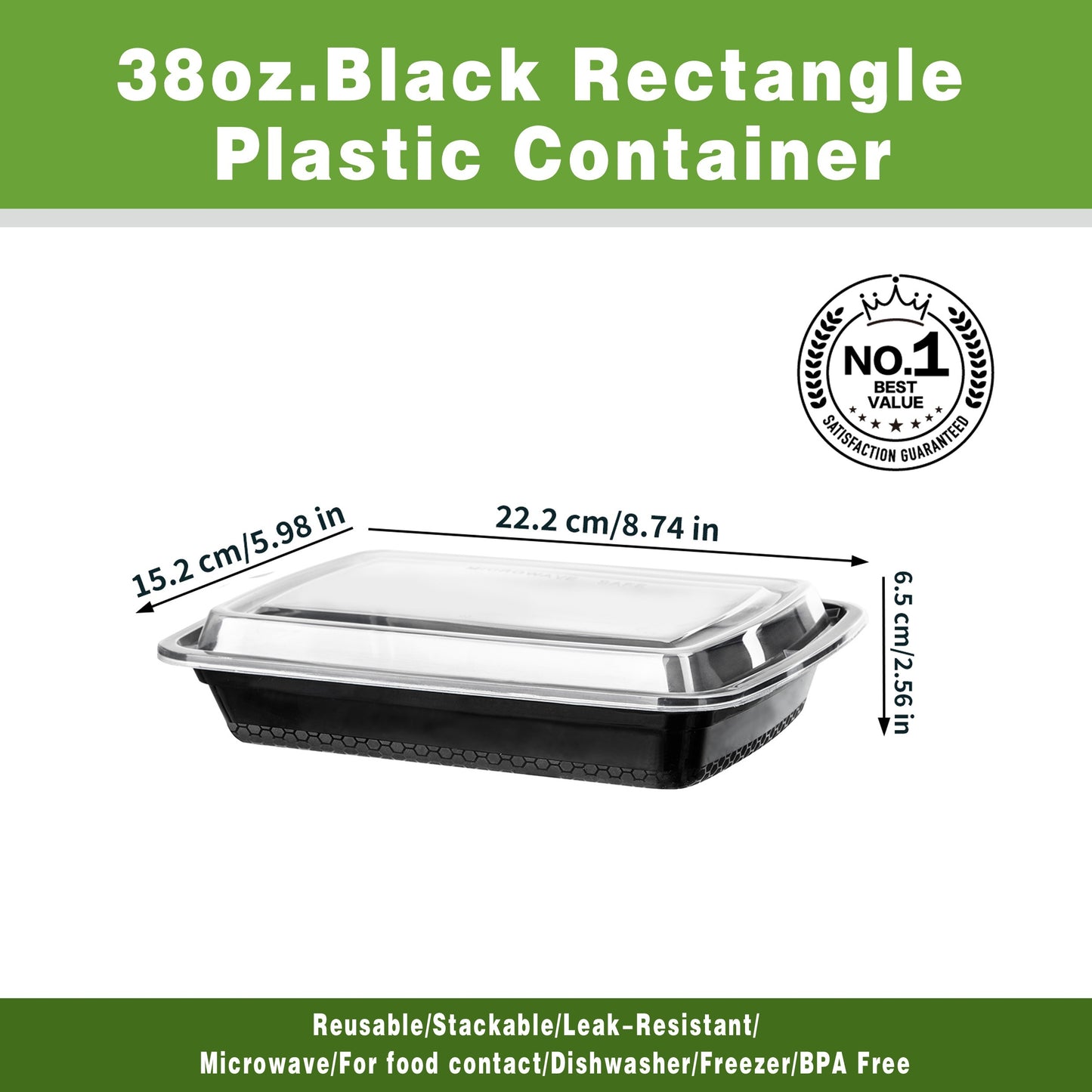 50pcs 38oz Black Rectangular Food Storage Container, Meal Prep Containers with Lids, Disposable Plastic To Go Containers, Bento Box, Stackable, Leak-Proof, BPA-Free, Microwave Safe, Dishwasher Safe, Kitchen Organizers and Sto