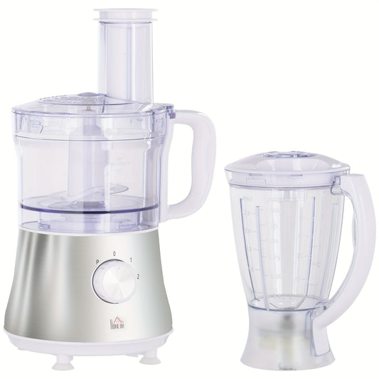 HOMCOM 2 in 1 Blender, Food Processor Combo for Chopping, Slicing, Shredding, Mincing, Pureeing for Vegetable, Meat and Nuts, 500W 5-Cup Bowl, 1.5L Blender Jug, 3 Blades