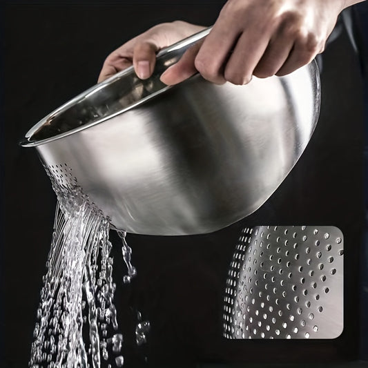 Stainless Steel Colander Strainer with Fine Mesh - Slant Bottom Draining Bowl for Rice, Vegetables, Fruits, Beans, and Pasta Washing, Kitchen Colander with Quick Drain Design, Food-Safe Material