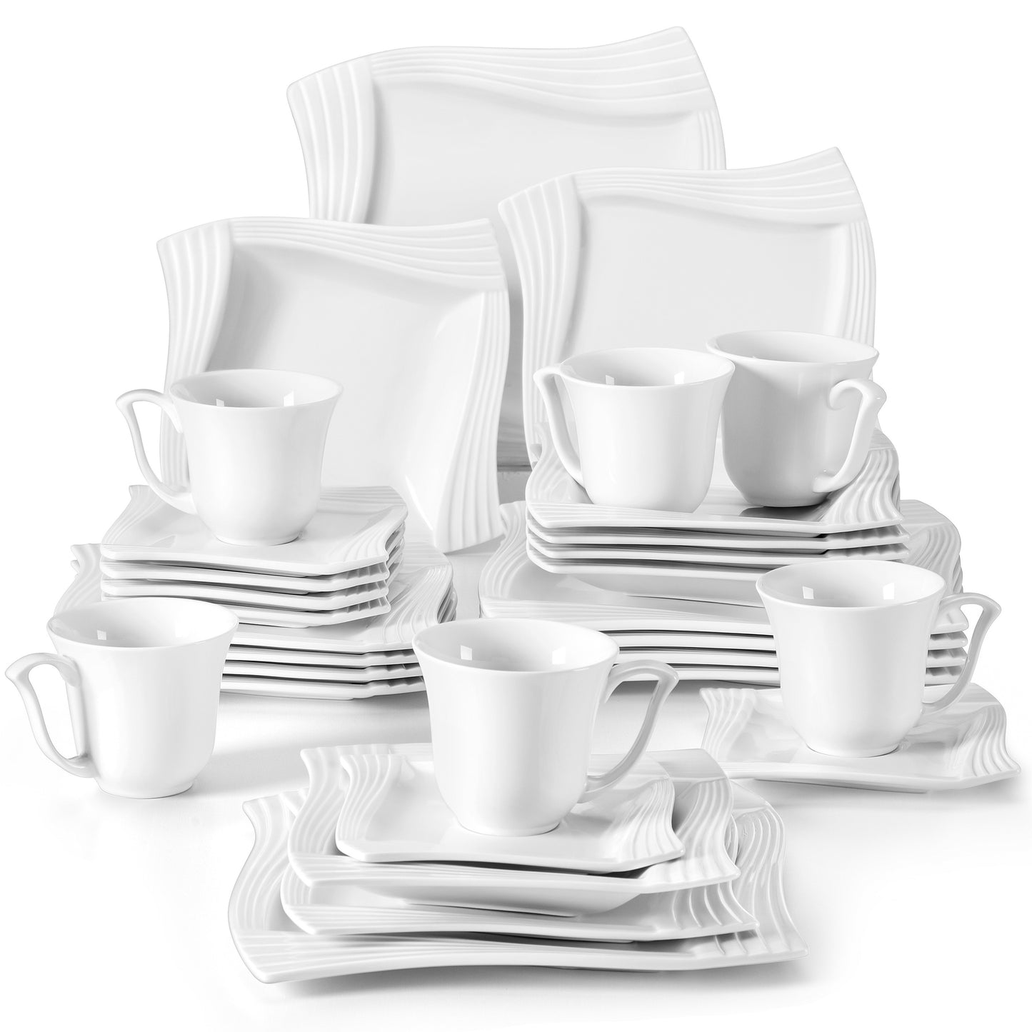 30-Piece Porcelain Dinnerware Set - Ivory White Elegance - Premium Quality, Scratch-Resistant, Includes Plates, Cups & Saucers - Microwave & Dishwasher Safe