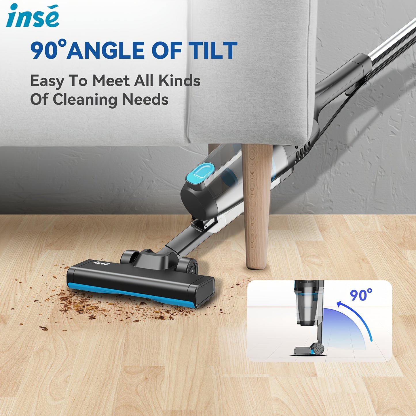 INSE R6 Corded Vacuum Cleaner, 15KPa Powerful Suction with 600W Motor Stick Vacuum, Ultra-Lightweight Bagless Upright Vacuum with Handheld for Home Hard Floor Carpet Pet Hair Car Cleaning