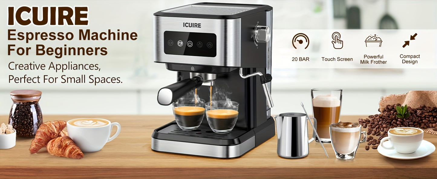 ICUIRE Espresso Machine with Milk Frother, Free milk bubble cup, 20 Bar Pump Pressure Coffee Machine, 1.5L/50oz Removable Water Tank, 1050W Semi-Automatic Espresso/Latte/Cappuccino Machines for Home Barista, Office, kitchen A