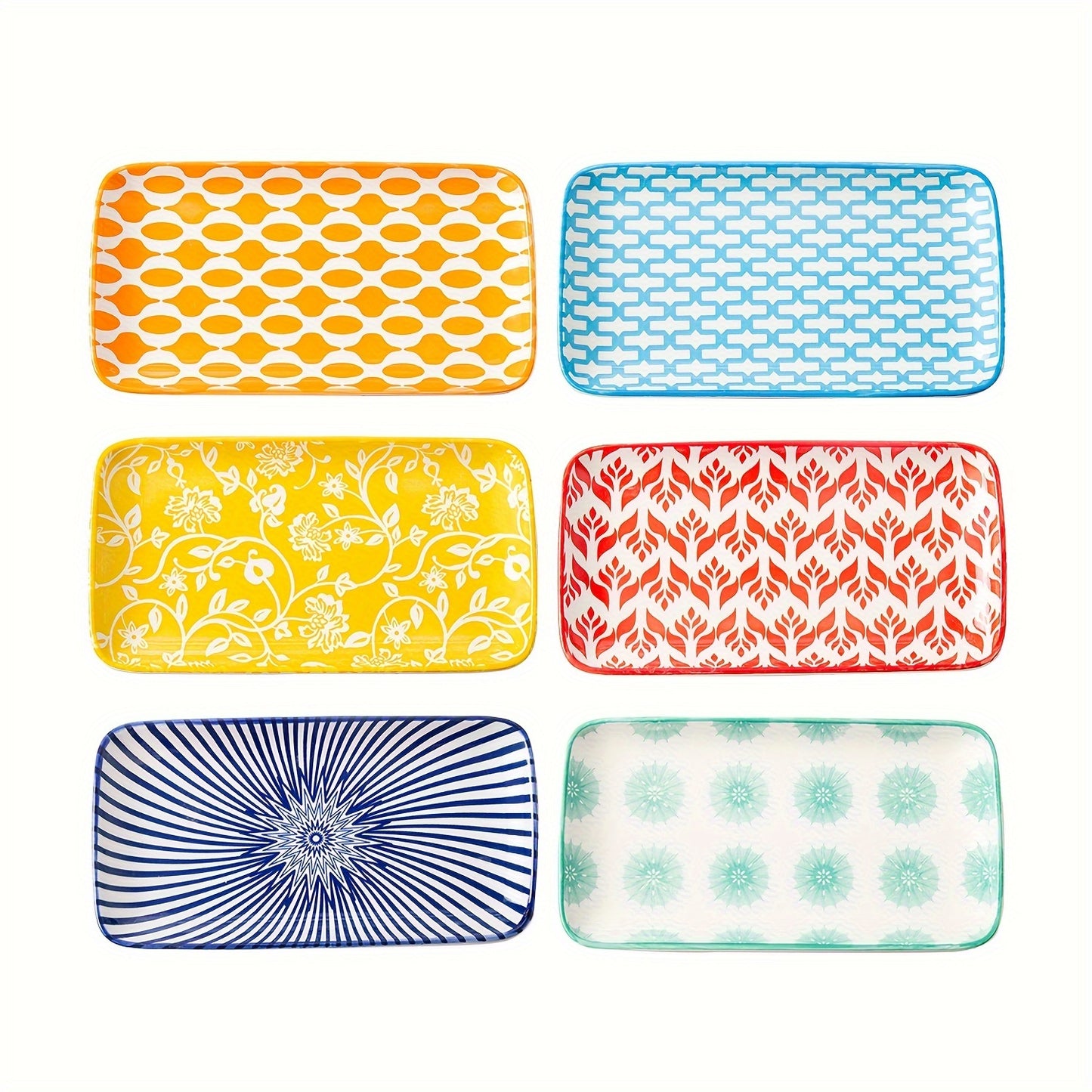 6pcs, Cerkik Rectangle Serving Plates Set, 8 Inch, Rectangular Ceramic Dinner Appetizer Dishes, Porcelain Platter For Sushi, Salad, Dessert, Pasta, Oven Microwave Dishwasher Safe, Valentine'S Day, Christmas, Weddings, Vintage