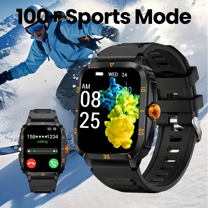 1.96 Inch Outdoor Men'S Smartwatch, Sports & Fitness Watch For IPhone & Android Phones, Extra Long Battery Life, Wireless Calling, With 100+ Exercise Modes/Long Battery Life/Music Control/Message Alert/Gift