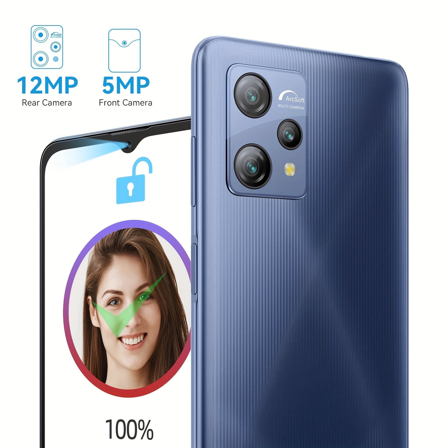 Unlocked Phones, Blackview A53 Unlocked Cell Phone(2023 New), 7GB RAM+32GB ROM/1TB Expand Android Phone, Android 12 Smartphone, 5080mAh Battery 10W Fast Charge, 6.5"HD+Display, 3 Card Slots, Face Unlock