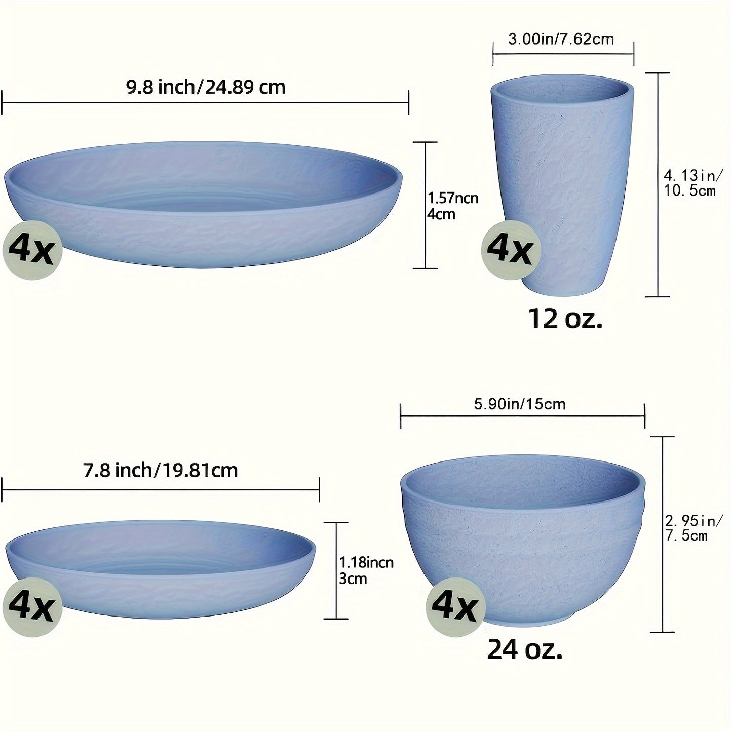 16pcs Unbreakable Wheat Straw Dinnerware Sets, Lightweight Plates Cups And Bowls Sets, Dishwasher Microwave Safe, For RV Outdoor Camping