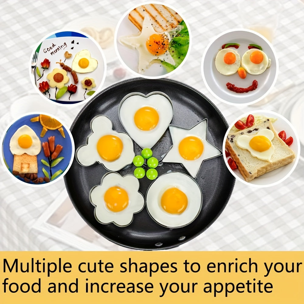 5PC Cute Egg Circles - Stainless Steel Egg Molds for Omelets, Chicken Rolls - Kitchen Appliances & Accessories - Perfect for Breakfast & Fun Cooking - Great Gift for Foodies & Families