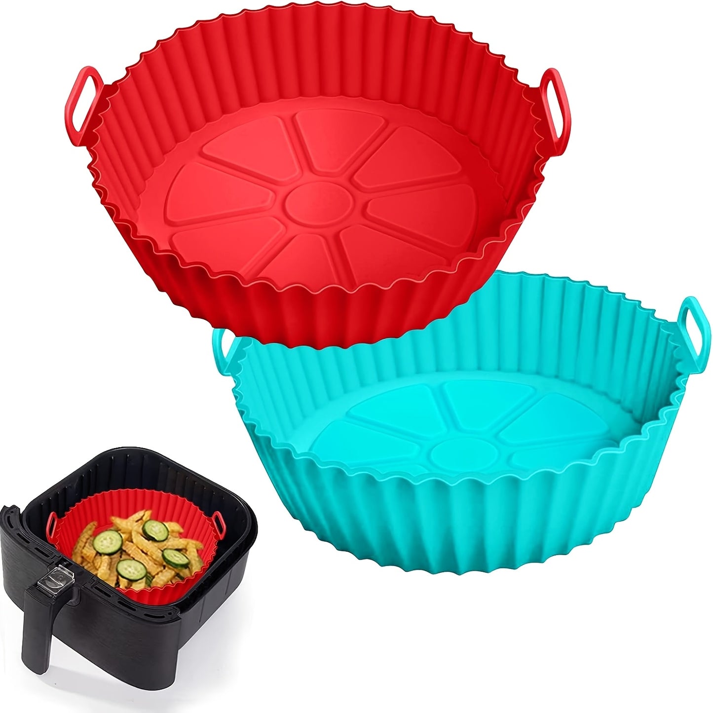 2pcs Square/rotundity Silicone Air Fryer Liner -8 Inches Reusable Air Fryer- Air Fryer Accessories - Air Fryer Insert for 4 to 7 QT Ovens And Microwave Accessories (red+blue)