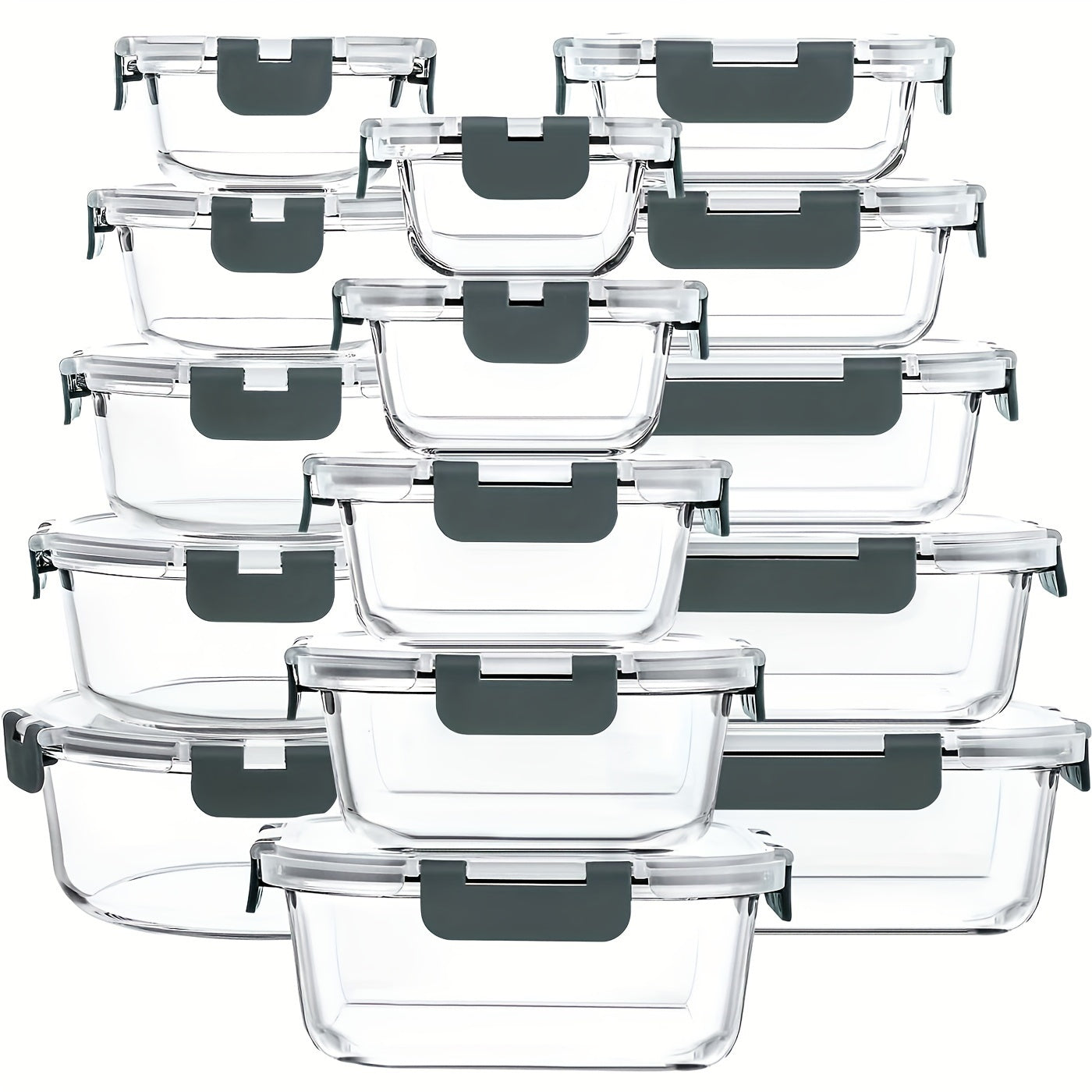 15pcs Glass Food Storage Containers with Snap Locking Lids Glass Meal Prep Containers Set - Airtight Lunch Containers, Microwave, Oven, Freezer and Dishwasher
