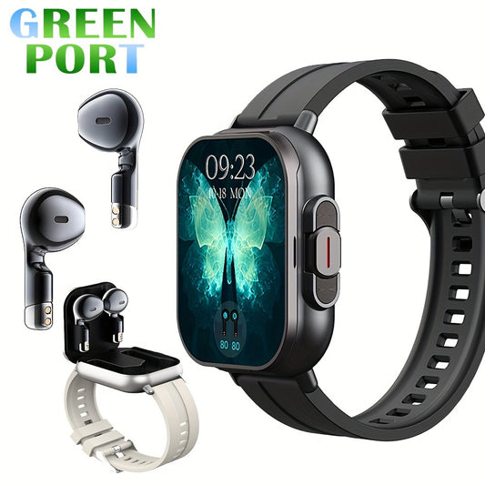2-in-1 Smart Watch & Earbuds Combo: Wireless Calls, Music Control, Weather Alerts, Step Counter, Monitor, & Oxygen Saturation Tracker, Compatible with Android & iOS, Perfect Holiday Gift for Men and Women, Fitness Tracking Wa