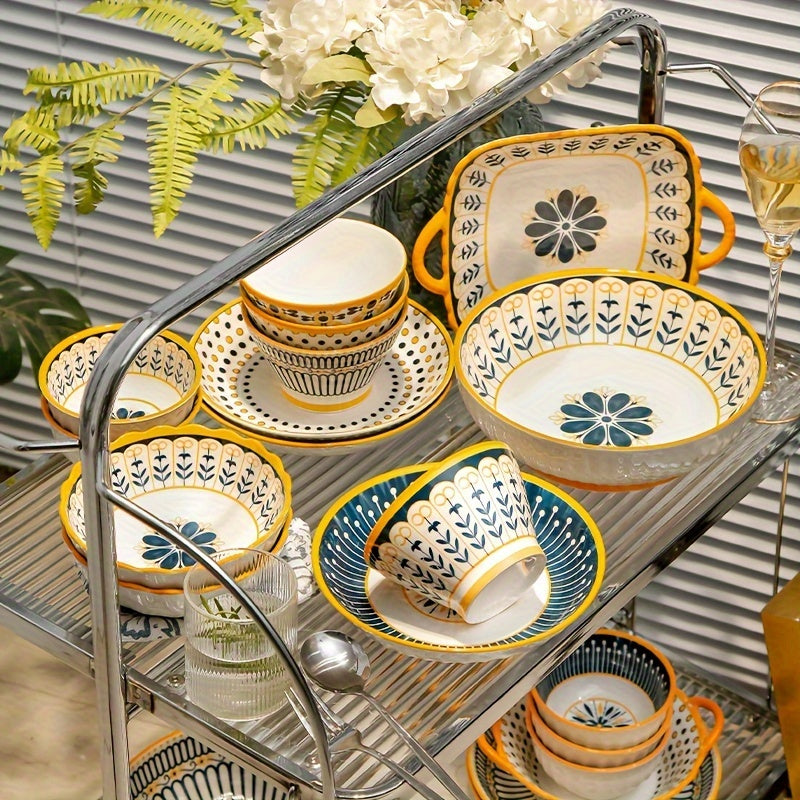8 Pieces Ceramic Dinnerware Set, Scandinavian Ins Style Bowlware Dinner Plate, Colorful Salad Plate, Dessert Plate, Appetizer Plate, Lunch Porcelain Plate, Dishwasher Safe, Oven Safe, Microwave Safe, Home Kitchen Tableware Se