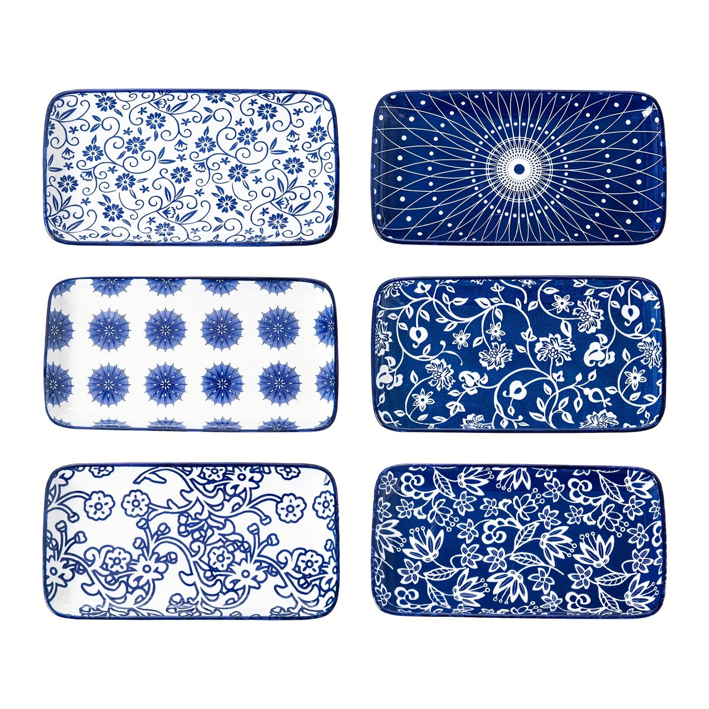 6pcs, Cerkik Rectangle Serving Plates Set, 8 Inch, Rectangular Ceramic Dinner Appetizer Dishes, Porcelain Platter For Sushi, Salad, Dessert, Pasta, Oven Microwave Dishwasher Safe, Valentine'S Day, Christmas, Weddings, Vintage