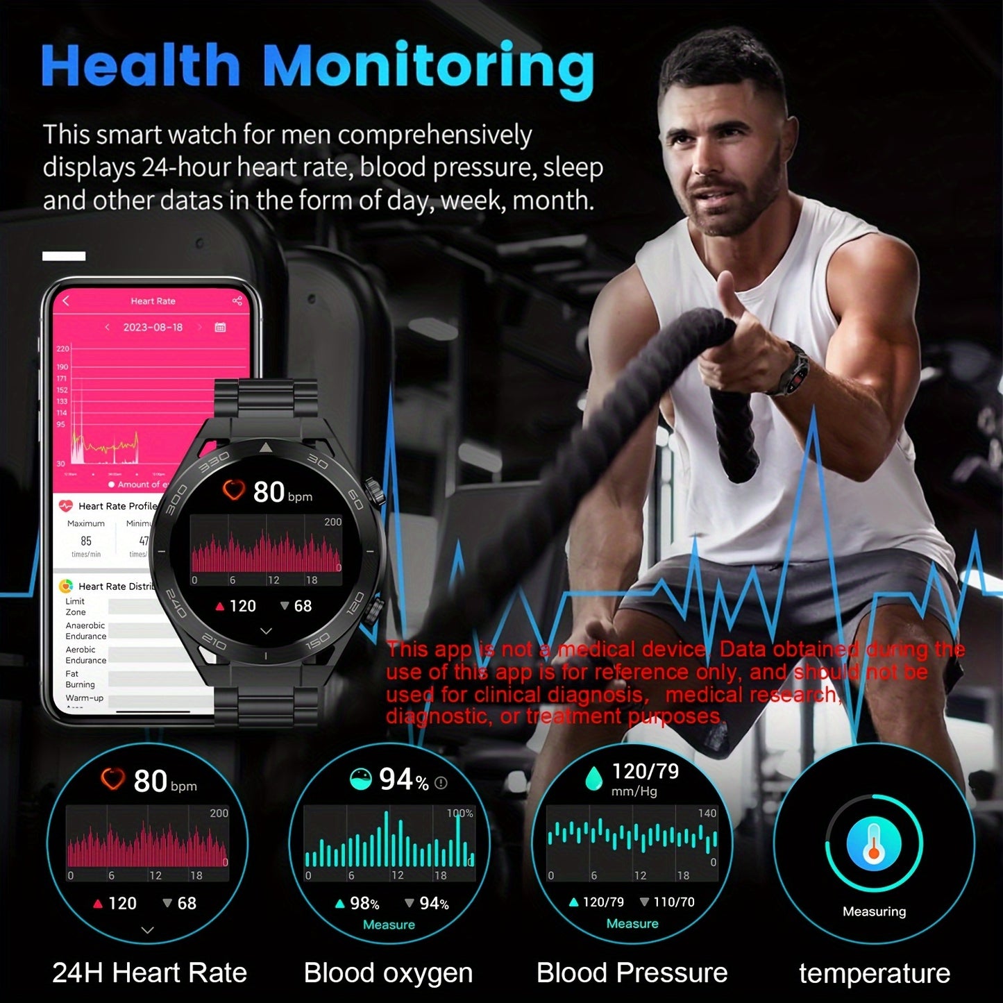1.52"HD Touch Screen Smart Watch For, With Answer & Make Calls, Messages Notifications, 100+ Sports Modes, Pedometer, Calories, Outdoor Activity Fitness Tracker Smartwatch For Men Android And IOS Phones, Gifts For Friends