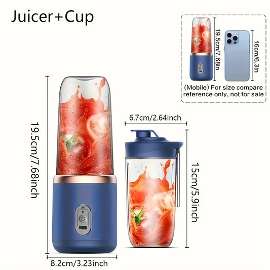 6-Blade Portable Electric Juicer Set - Automatic USB Powered Blender with Juice Cup, Smoothie Maker, Ice Crusher, and Food Processor - Compact, Lightweight, and Travel-Friendly Design for Easy Use