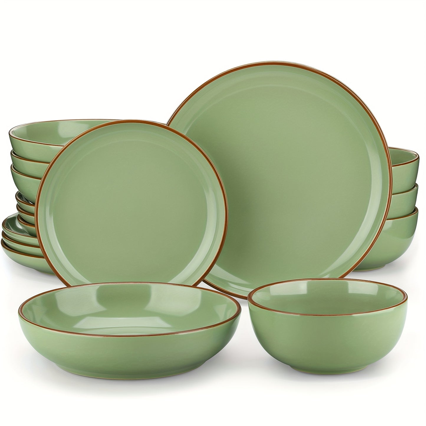 16-Piece Premium Stoneware Dinnerware Set - Smooth, Scratch-Resistant & Durable - Invigorating Green for 4 - Microwave & Dishwasher Safe
