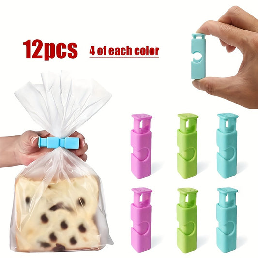 [Durable Bag Clips] 12pcs Multi-Color Easy Squeeze & Lock Bag Clips | Durable Plastic, Secure Seal for Various Bags, Perfect for Bread & Snacks, Kitchen Organization Must-Have