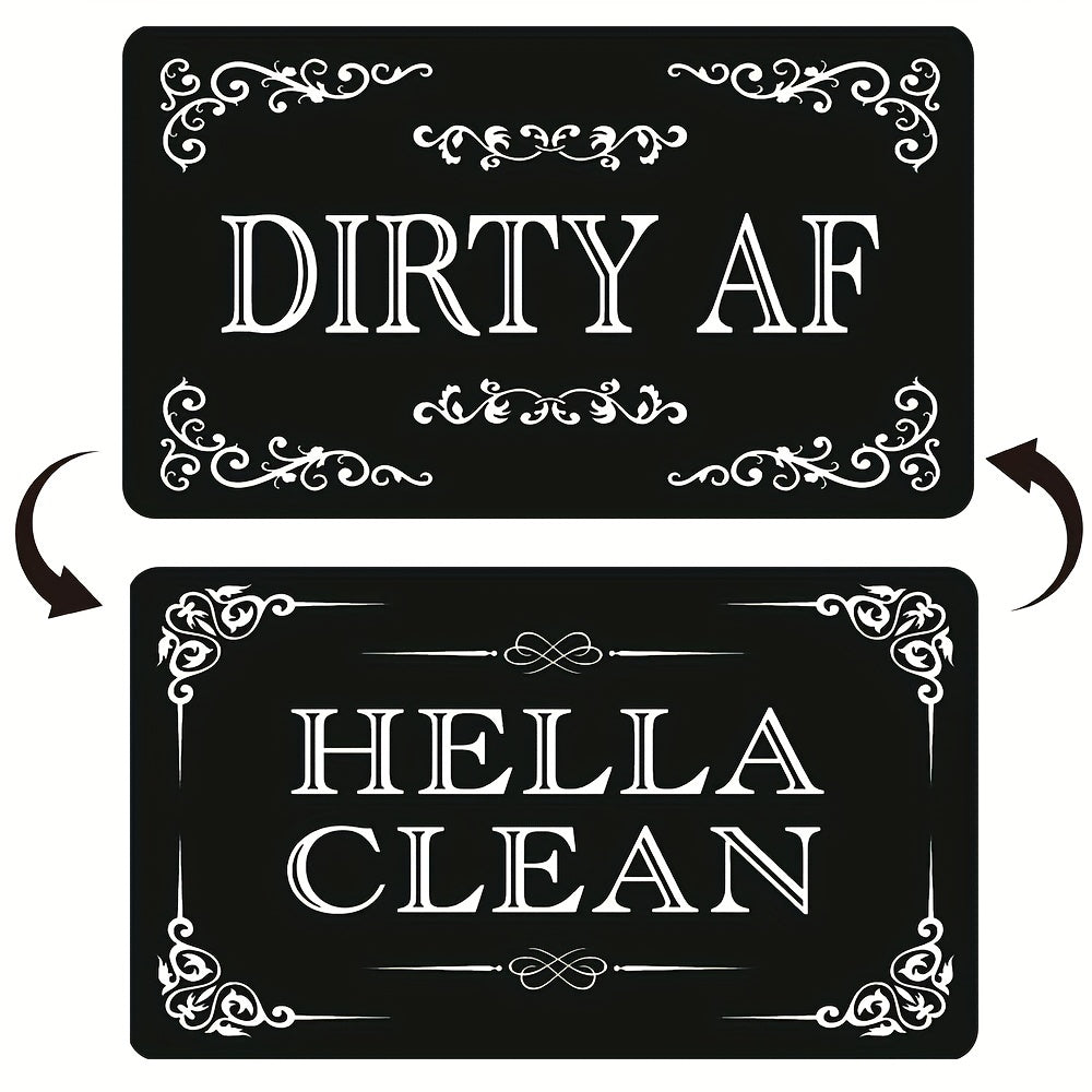 1pc Dishwasher Magnet Clean Dirty Sign Positive And Reverse Indicator Sticker Fashion Universal Kitchen Dishwasher Refrigerator Magnet UV Craft Plus Soft Magnet For Kitchen Organizer Square Border Pattern Fridge Decorations
