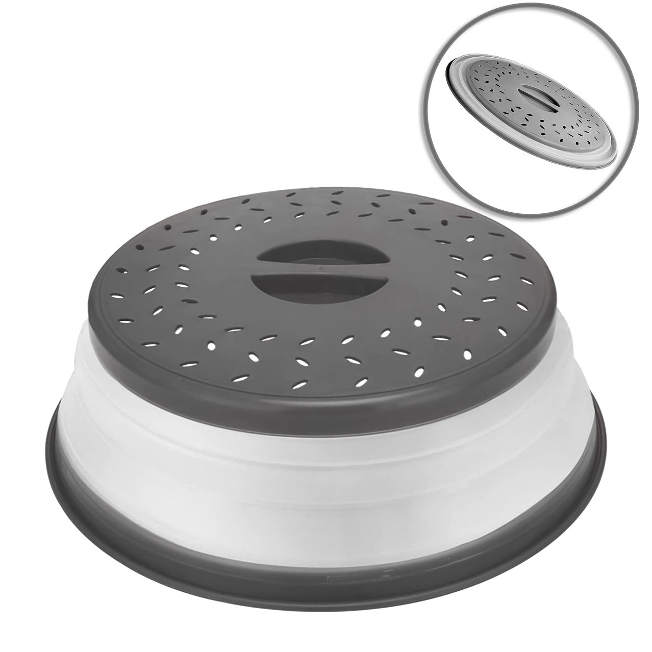 1pc Collapsible Microwave Food Cover, BPA Free TPR, 10.5 Inch, Round With Handle, Microwave Plate Protector Cover With Steam Vent And Strainer, For Fruit (Grey)