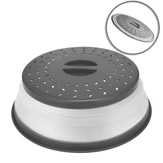 1pc Collapsible Microwave Food Cover, BPA Free TPR, 10.5 Inch, Round With Handle, Microwave Plate Protector Cover With Steam Vent And Strainer, For Fruit (Grey)