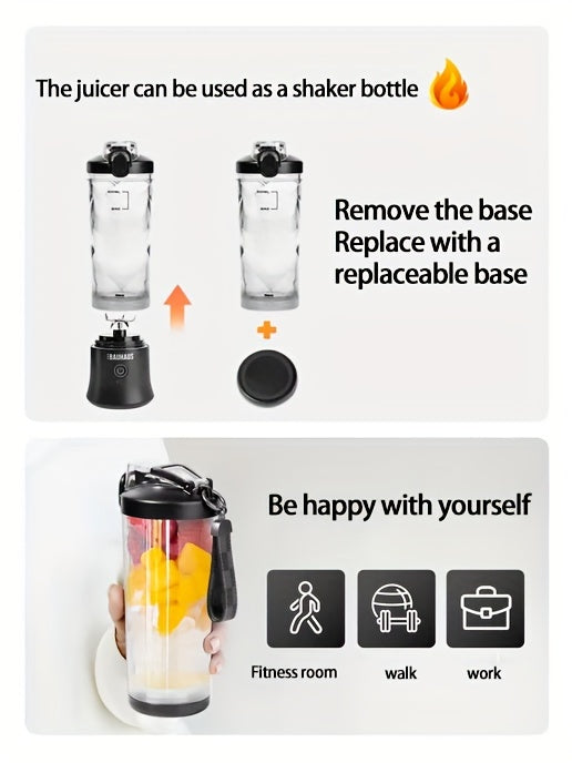 1pc, Portable Electric Juicer Cup Personal Blender-for Shakes & Smoothies Multi-Functional Personal Blender With Ice Crushing Ability, 20.29oz Capacity, USB Rechargeable, Kitchen Accessories Juicer Accessories Back To School