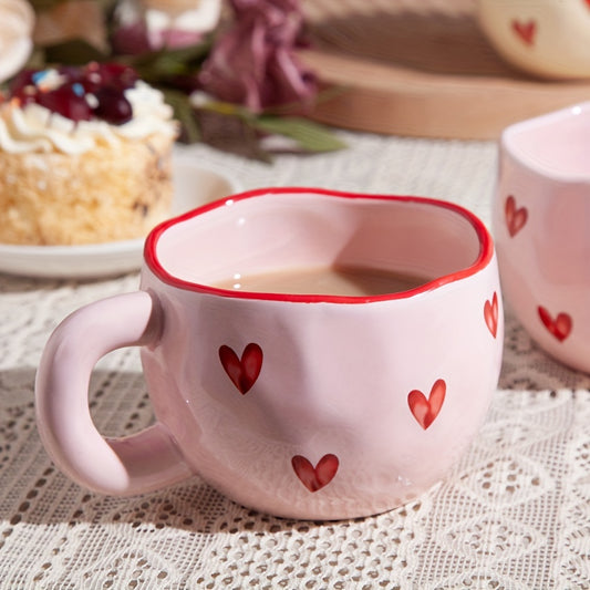1pc Ceramic Coffee Mug with Red Heart Design, 7.4oz/220ml, Insulated, Reusable Cup for Latte, Tea, Milk - Machine Washable, Dishwasher & Microwave Safe for Home and Office Use, Coffee Cup
