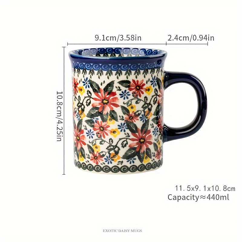 Hand-Painted Floral Ceramic Coffee Mug with Handle - Microwave Safe, Insulated for Hot & Cold Drinks, Perfect for Summer & Winter Beverages, Ideal Gift for Christmas, Weddings, Birthdays, Valentine's Day