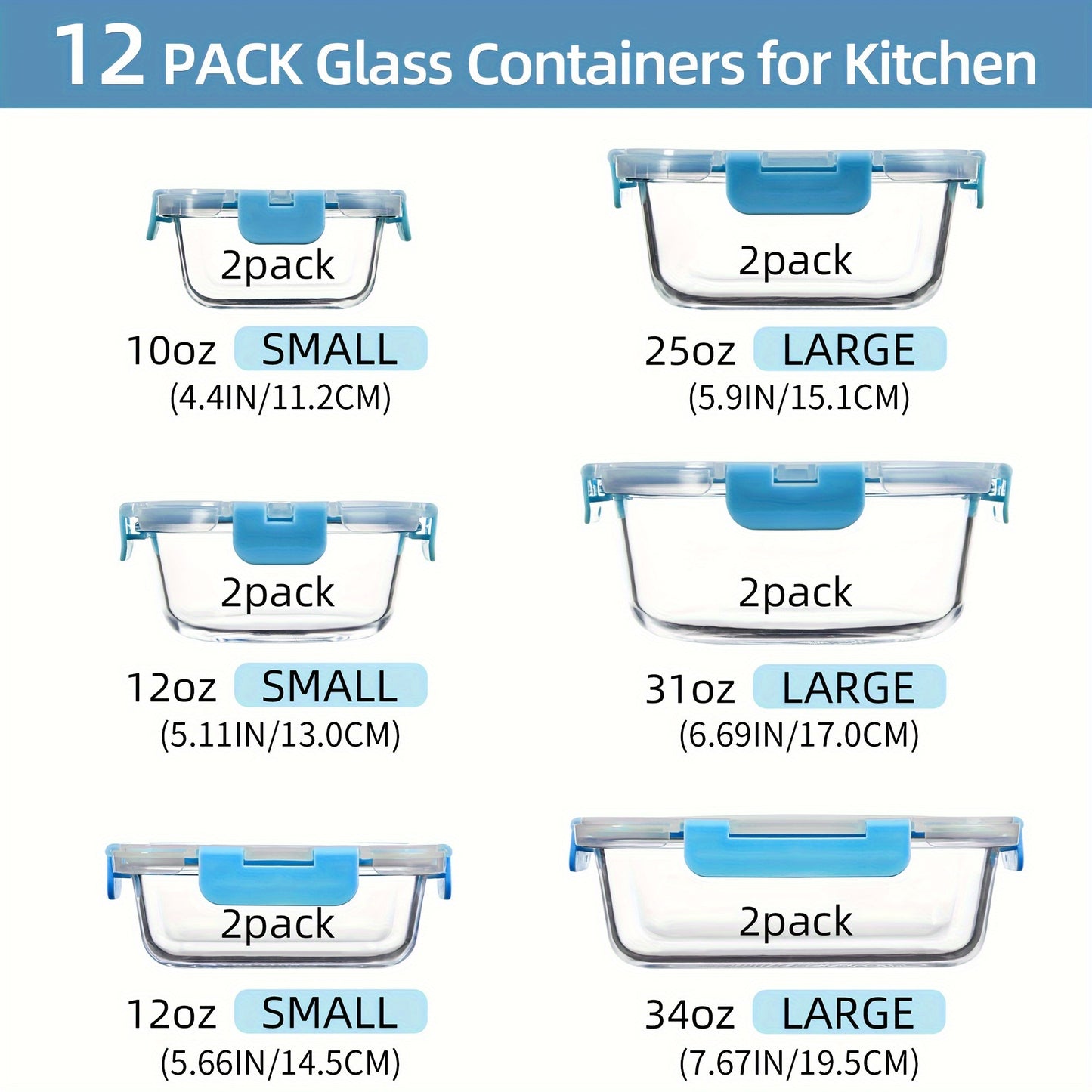 24-Piece Premium Glass Food Storage Containers Set - Airtight, Stackable, Microwave-Safe, and BPA-Free with Lids for Fresh Meal Prep and Leftovers - Space-Saving Design for Kitchen Organization