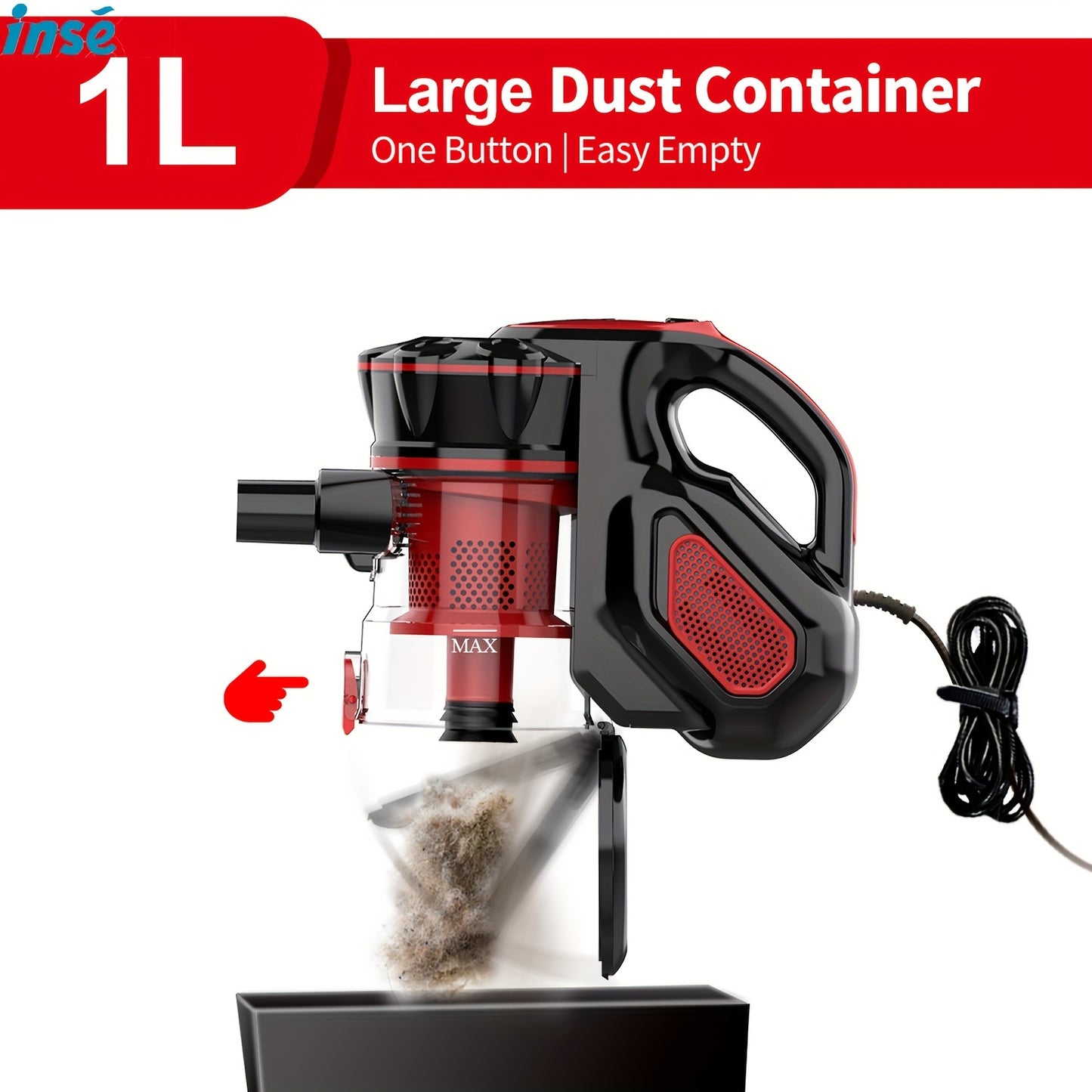 INSE Corded Stick Vacuum Cleaner - 600W Powerhouse with 18000Pa Super Suction - Pet Hair Eraser & Hard Floor Whisper Clean