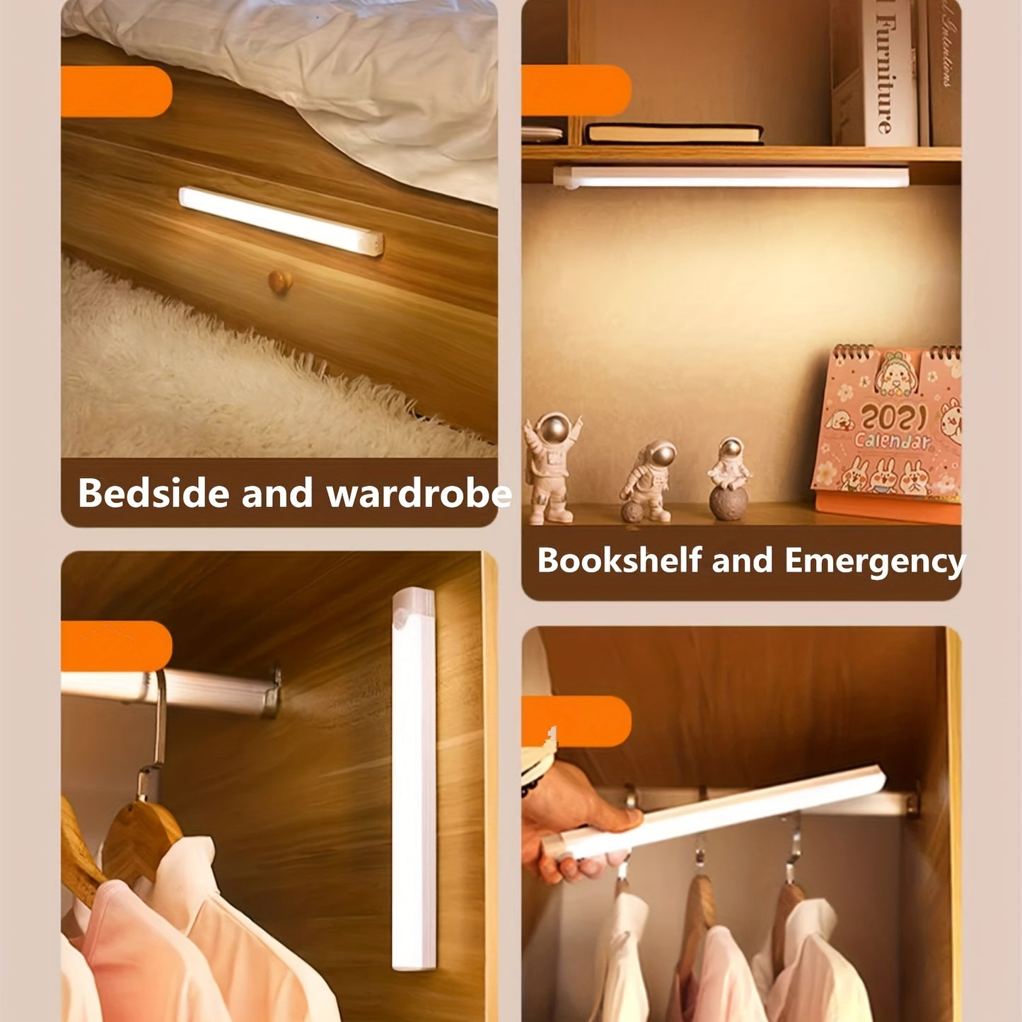 1pc Human Induction Light, Strip Light With Rechargeable, Bedroom Staircase Wine Cabinet LED Light, Wireless, Kitchen Shoe Cabinet Wardrobe Light Strip, Magnet Self-adhesive, Cabinet Light