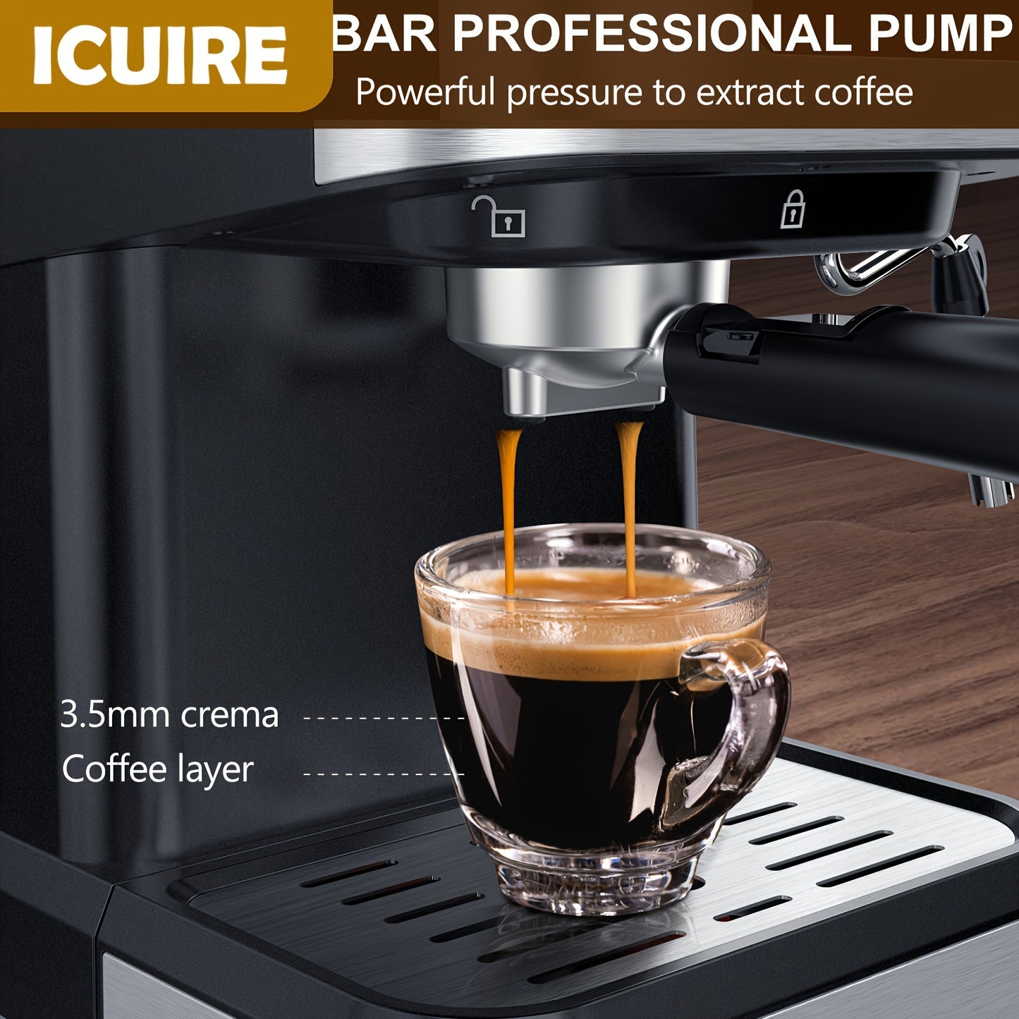 ICUIRE Espresso Machine with Milk Frother, Free milk bubble cup, 20 Bar Pump Pressure Coffee Machine, 1.5L/50oz Removable Water Tank, 1050W Semi-Automatic Espresso/Latte/Cappuccino Machines for Home Barista, Office, kitchen A