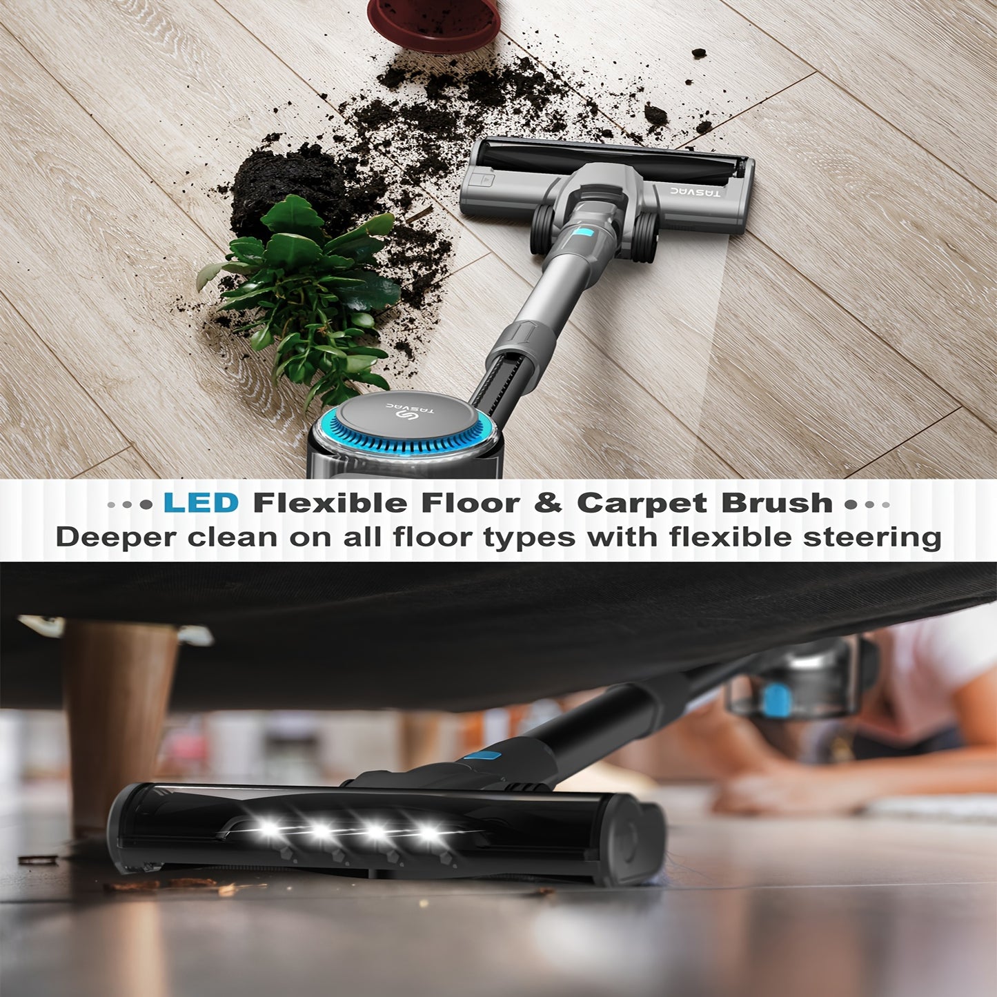 TASVAC Corded Stick Vacuum, 26Kpa 600W Powerful Suction Vacuum Cleaner with LED Floor Head, Lightweight Corded Handheld Vac for Carpet Hard Floor Pet Hair
