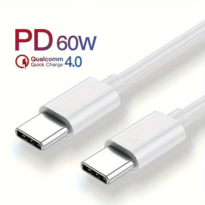 60W USB Quick Charge PD Cable: C to C Type, Ultra Durable, Suitable for Samsung and Xiaomi Phones - 20,000+ Bend Lifespan Guarantee