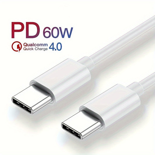 60W USB Quick Charge PD Cable: C to C Type, Ultra Durable, Suitable for Samsung and Xiaomi Phones - 20,000+ Bend Lifespan Guarantee