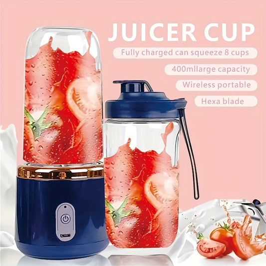 1pc Portable Double-cup Juicer With 6 Blades USB, Automatic Small Electric Juicer For Juice Cup, Ice Blender, Ice Crusher Cup, Food Processor